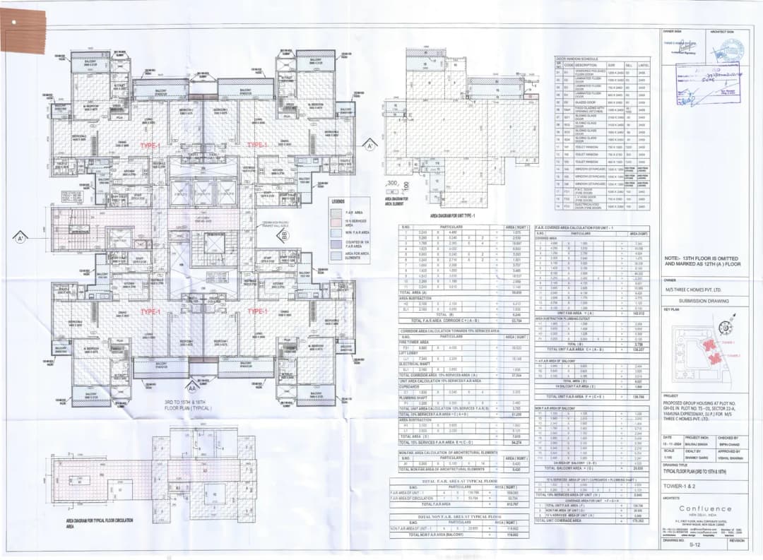 ACE Verde Sector 22A Yamuna Expressway — 3 BHK + Servant floor plan, RERA carpet 1,358 sq.ft