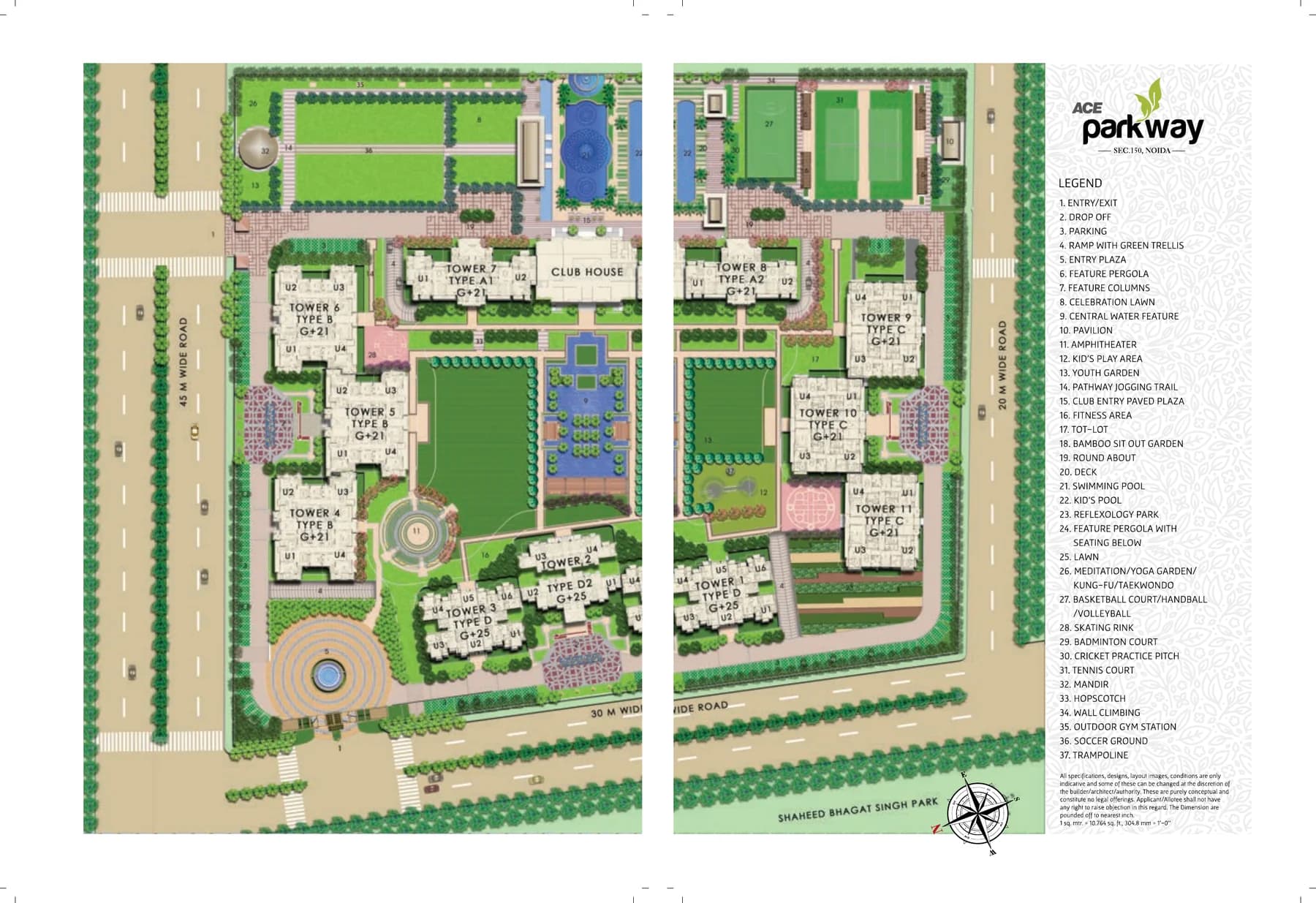 ACE Parkway Sector 150 Noida — master plan and site layout with 11 towers, clubhouse and central green