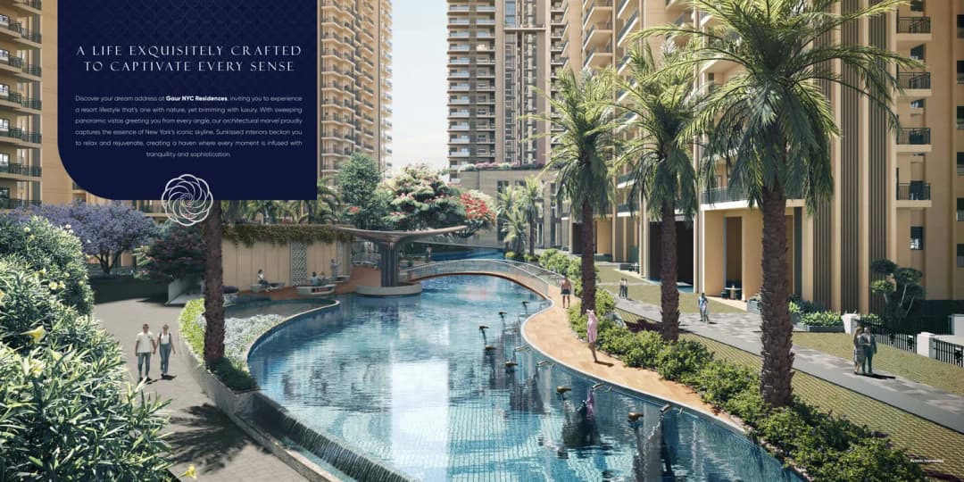 Gaur NYC Residences Wave City Ghaziabad — swimming pool and landscape