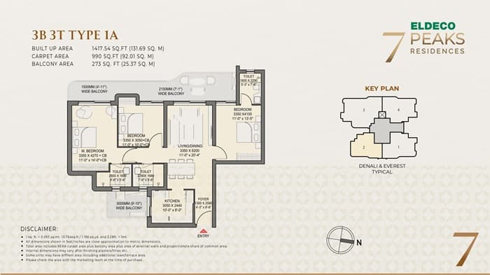 3BHK 1825 sq. ft. to 2100 sq. ft.